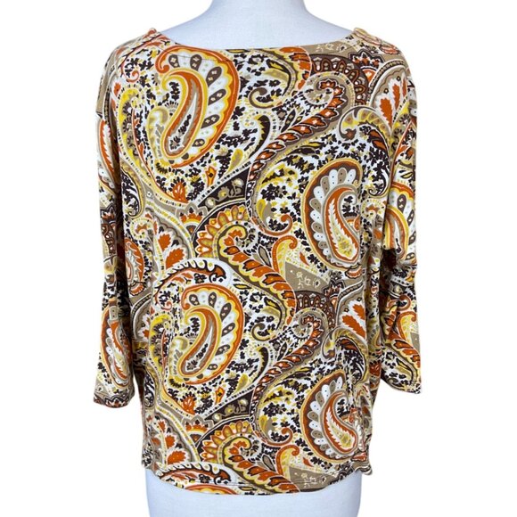 Jones New York Signature Woman 3/4 Sleeve Brown Paisley Pullover Shoulder Zip 2X - Picture 6 of 10